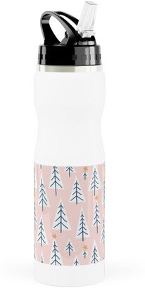 Photo Water Bottles: Christmas Forest - Pink Stainless Steel Water Bottle With Straw, 25Oz, With Straw, Pink