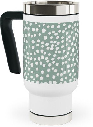 Travel Mugs: Cheetah - Sage Green Travel Mug With Handle, 17Oz, Green