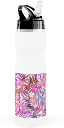 Photo Water Bottles: Watercolor Tropical Vibes - Pink Stainless Steel Water Bottle With Straw, 25Oz, With Straw, Pink