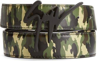 Signature buckle camouflage-print belt