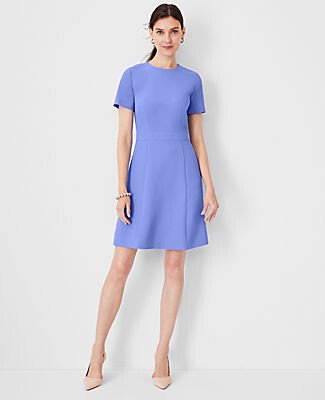 The Petite Crew Neck Flare Dress in Fluid Crepe