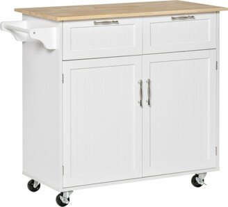 Homcom 41 Kitchen Storage Utility Island w/ Wheels, Drawers & Towel Rack, White