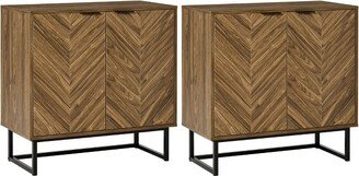 HOMCOM Sideboard Accent Storage Cabinet Double Door Kitchen Cupboard with 3 Level Adjustable Shelf Set of 2 Walnut