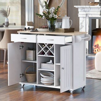 TiramisuBest Kitchen Island Cart with 2 Storage Cabinets& 4 Locking Wheels