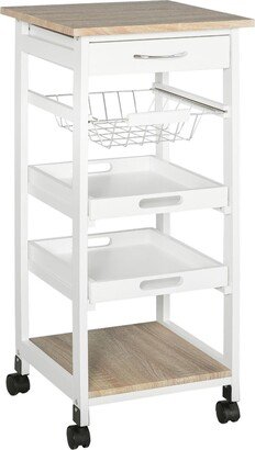 HomCom Mobile Rolling Kitchen Island Trolley Serving Cart w/ Under Drawer, White