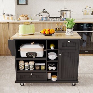 Rolling Smoothly Kitchen Island with Storage Cabinet