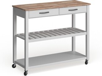 Crosley Furniture Natural Wood Top Kitchen Cart/ Island With Optional Stool Storage in White Finish - N/A