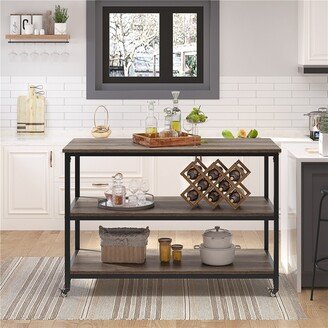 Rolling Kitchen Cart with 3 Shelves and Large Worktop