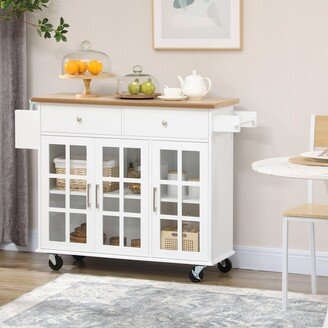 HOMCOM Rolling Kitchen Island with Storage, Utility Kitchen Cart with 2 Drawers, 2 Cupboards, White