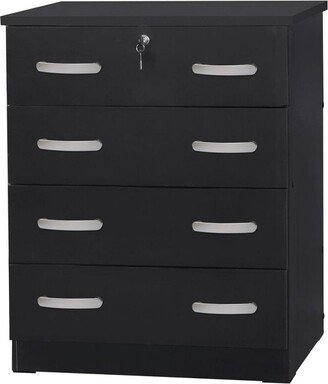 Cindy 4 Drawer Chest Wooden Dresser with Lock in Black