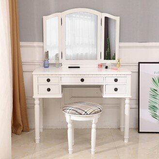 Dresser Three-Fold Square Mirror Drawers Roman Column Bedroom Cabinet