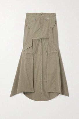 Asymmetric Paneled Cotton-twill Maxi Skirt - Green