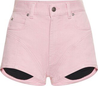 Two-tone denim mini shorts