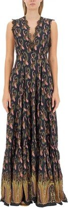 Paisley Printed Lave Trim Maxi Dress