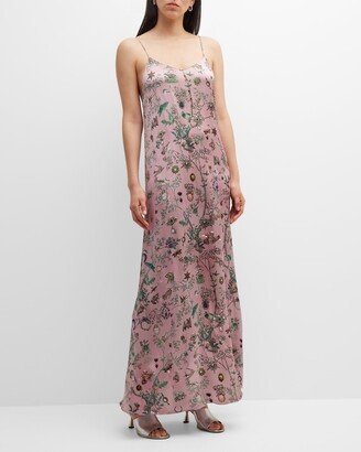 Pauline De Rothschild Classic Printed Slip Dress with Crystals