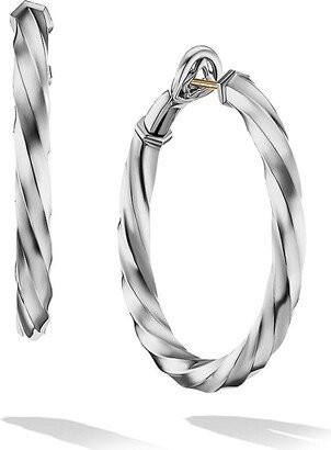 Cable Edge Hoop Earrings In Sterling Silver