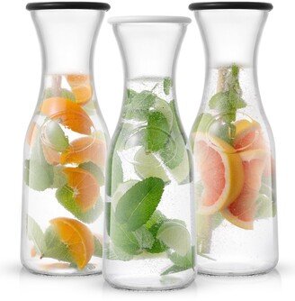 Hali Set of 3 Glass Carafes with 6 Colored Lids, 35 oz