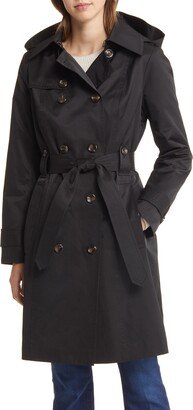 Belted Water Repellent Trench Coat with Removable Hood