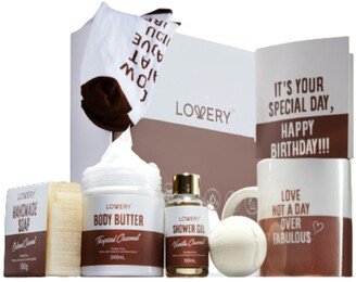 Lovery Birthday Gifts, Birthday Spa Gift Box, Coconut Bath and Body Care Gift, Spa Kit, Self Care Gift, 9 Piece