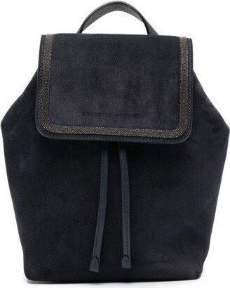 Beaded Foldover Suede Backpack