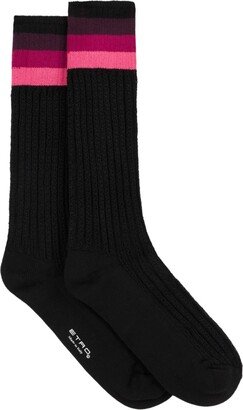 Logo Intarsia-Knit Striped Socks-AA