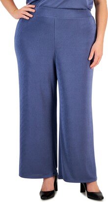 Plus Size Pull-On Wide-Leg Knit Ankle Pants