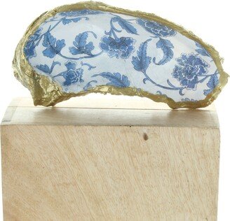 Cloisonne' Oyster Shell Ring Jewelry Dish, Elegant French Blue White With Gold Trim, Handmade in Usa, Each