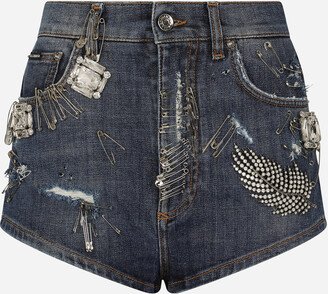 Denim shorts with rhinestone details