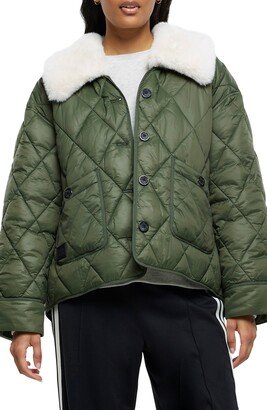 Quilted Jacket with Removable Faux Fur Collar