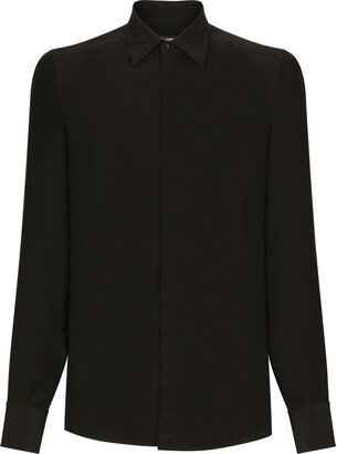 Classic-Collar Button-Up Silk Shirt