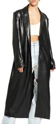 Faux Leather Trench Coat-AH
