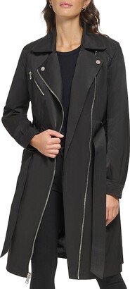 Notch Lapel Asymmetric Zip Trench Coat