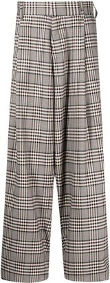 Plaid-Check Wide-Leg Trousers-AB