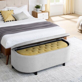 EDWINRAYLLC Grey Linen Storage Ottoman Yellow Linen Bench