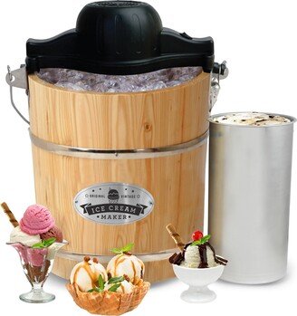 Elite Gourmet 4Qt. Electric Motorized Ice Cream, Gelato, Frozen Yogurt Maker with Die Cast Hand Crank, Pine Wood