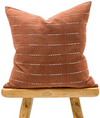 Rust With White Woven Stripes Pillow Cover, White & Rust Pillow, Farmhouse Stripes On Textured Pillow Cover