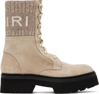 Tan Knit Logo Collar Combat Boots