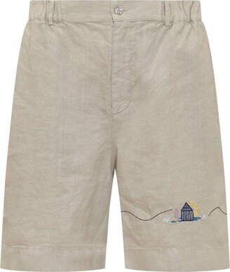 Motif Embroidered Mid-Rise Bermuda Shorts