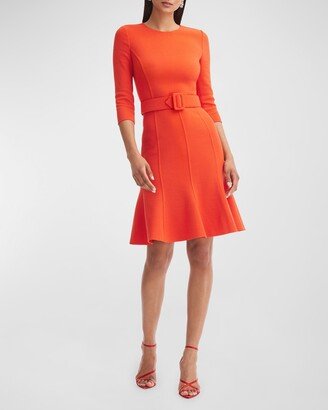 3/4-Sleeve Paneled Belted Dress