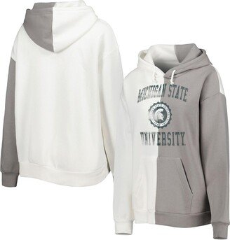 Women's Gameday Couture Gray, White Distressed Michigan State Spartans Split Pullover Hoodie - Gray, White