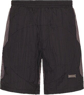 Wrinkled Nylon Arch Panelled Track Shorts in Black