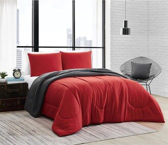 Solid Brushed Reversible Red/Charcoal Grey Comforter Set