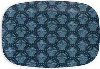 Serving Platters: Pretty Scallop Shells - Navy Blue Serving Platter, Blue