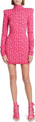 x Barbie Strong-Shoulder Monogram Knit Mini Dress