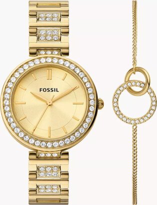 Fossil Outlet Karli Three-Hand Gold-Tone Stainless Steel Watch And Bracelet Box Set