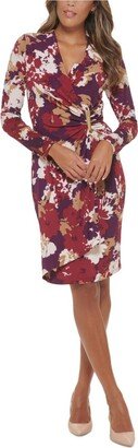 Petites Womens Printed Mini Wear to Work Dress