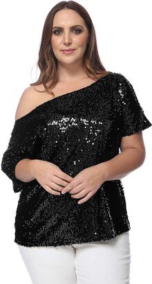 Anna-Kaci Sequin One Shoulder Short Sleeve Holiday Top