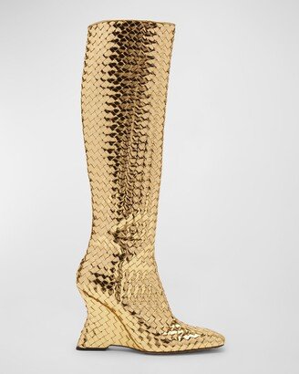 Comet Woven Mirror Leather Knee-High Boots