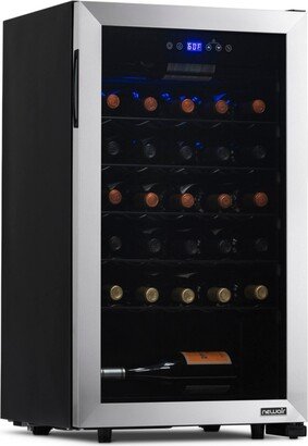 Freestanding 33 Bottle Compressor Wine Fridge in Stainless Steel, Adjustable Racks and Exterior Digital Thermostat-AA