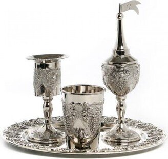 Havdalah Set 4-Piece, Cup, Candle Holder, Spice Holder, Tray, Shabbat Judaica, Jewish Wedding Gift 100% Kosher Made in Israel